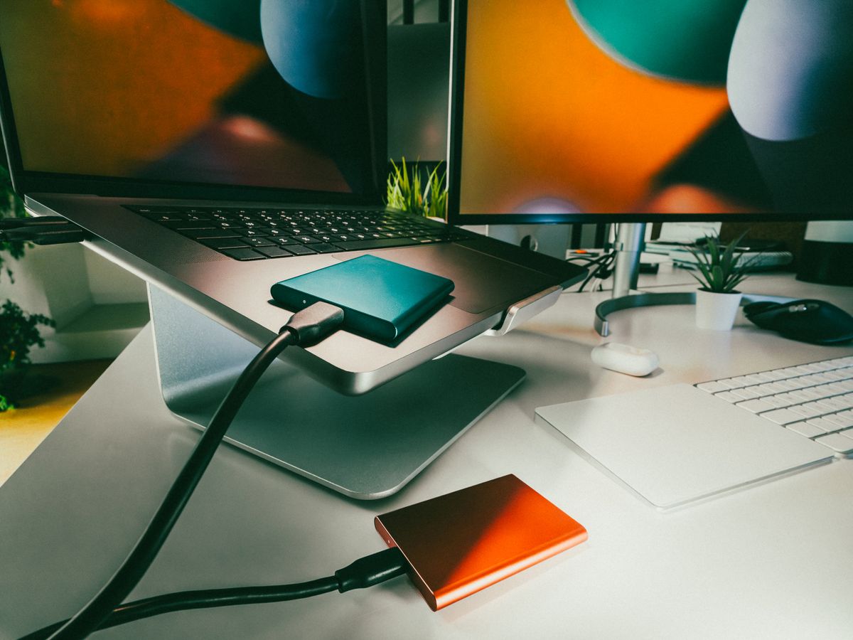 Two external hard drives connected to a desktop computer