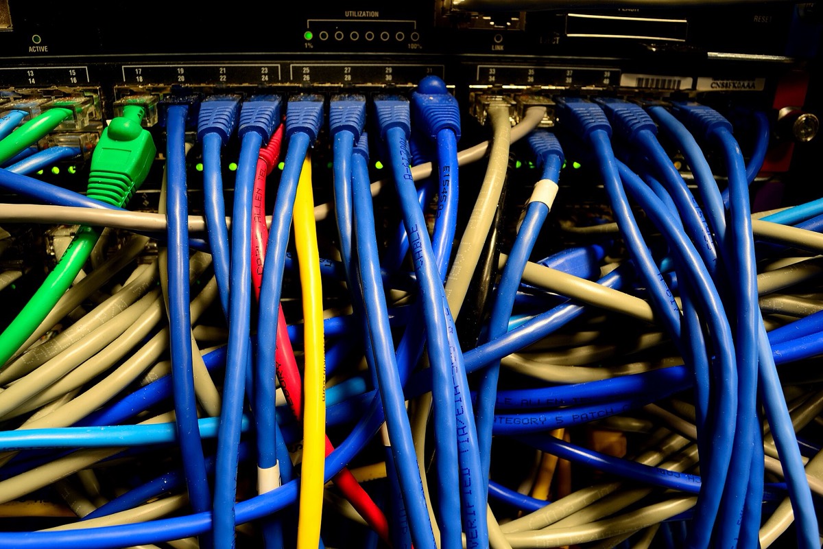 An ethernet switch with network cables connected