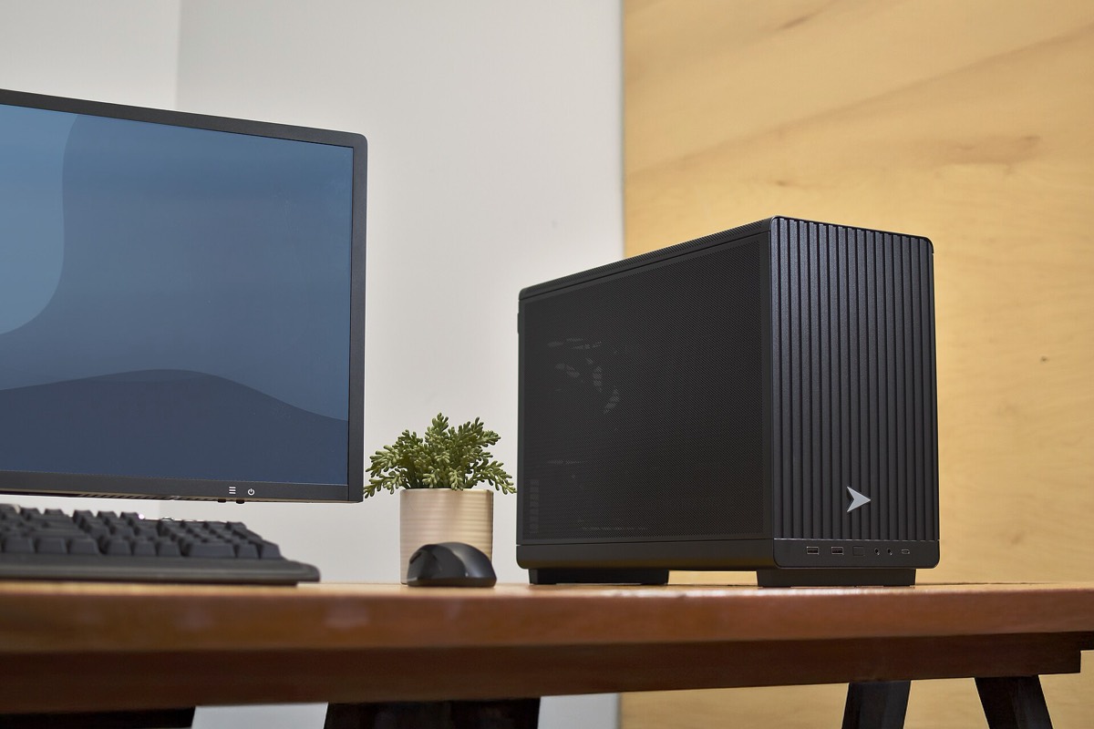 A desktop PC workstation set up on an office desk